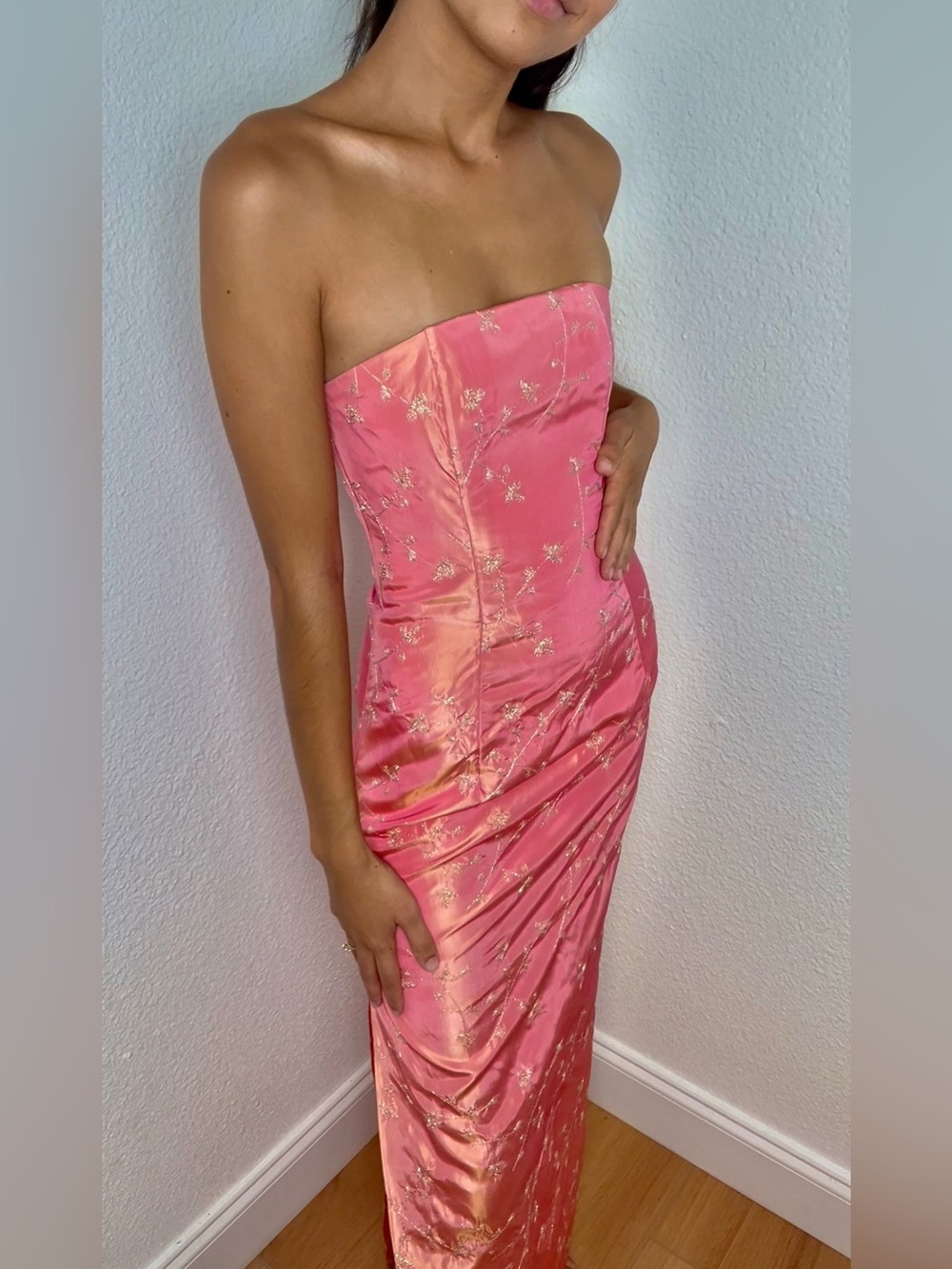 Y2K Pink and white iridescent formal dress / Jessica Mcclinktock for Gunne Sax